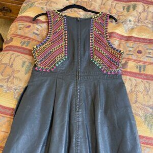 Free People Black Faux Leather Dress with Embroidered Detail – Size US 8